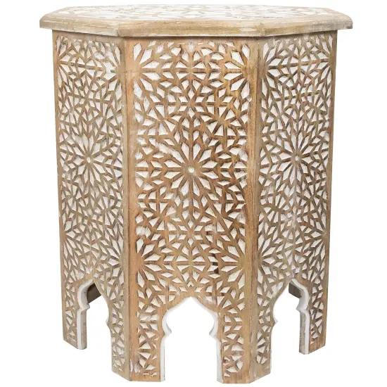 Northlight 24" Antique Brushed White Carved Octagonal Side Table {4}