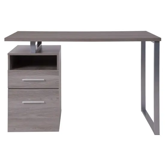 Emma and Oliver Desk with Two Drawers and Metal Frame Light Ash {2}