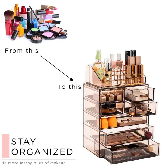 Sorbus Medium Makeup Organizer Set - (3 Large / 4 Small Drawers/Top Tray) Brown {5}
