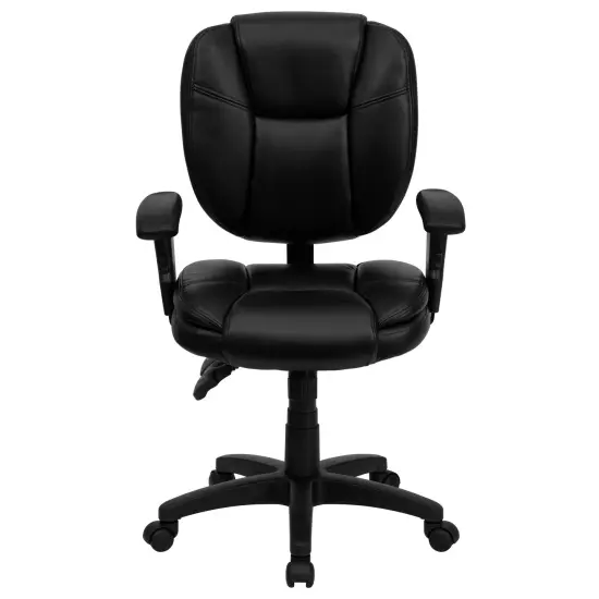 Emma and Oliver Mid-Back Multifunction Pillow Top Swivel Ergonomic Task Office Chair with Arms Black LeatherSoft {2}