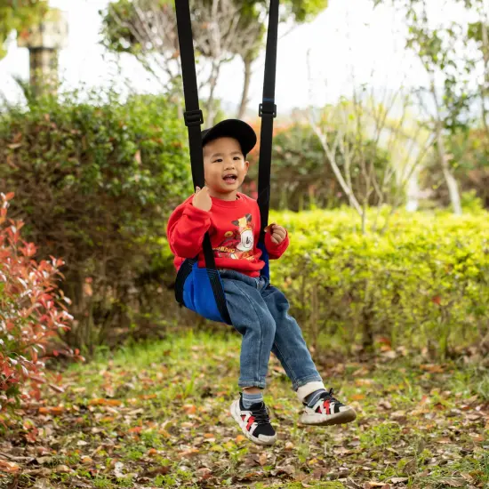 Indoor and Outdoor Patio Playground Kids Fun Hanging Mesh Fabric Tree Swing with Adjustable Strap Blue {11}
