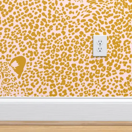 Pre-Pasted Wallpaper 2FT Wide Pink Leopard Mustard Yellow Jumbo Animal Print Bold Spots Custom Pre-pasted Wallpaper by Spoonflower {4}