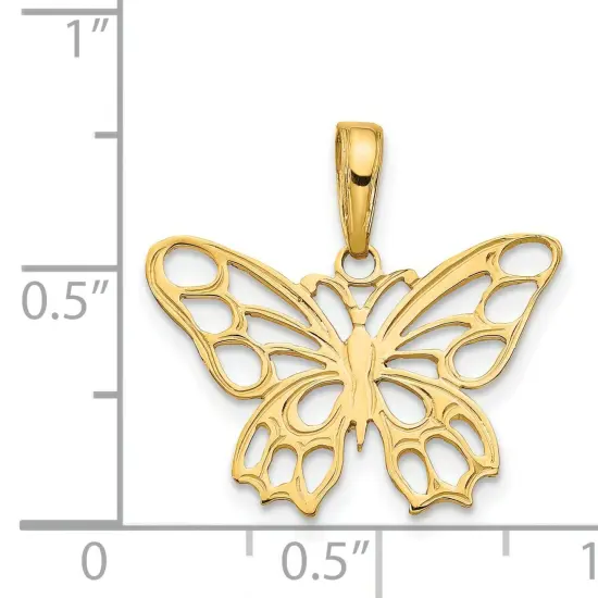 14K Gold Butterfly Cut-Out Pendant Charm Jewelry 17 x 20 mm {3}