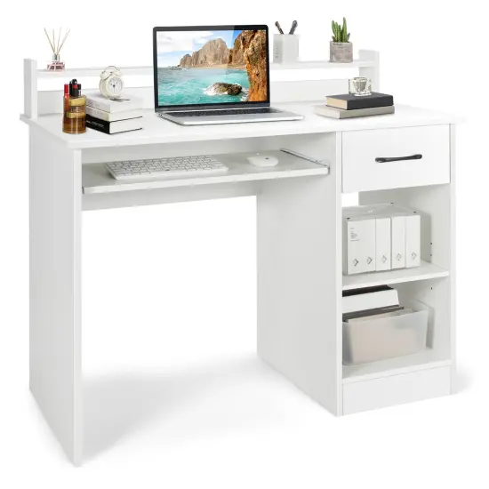 Costway 22" Wide Computer Desk Writing Study Laptop Table w/ Drawer & Keyboard Tray White\Black {9}