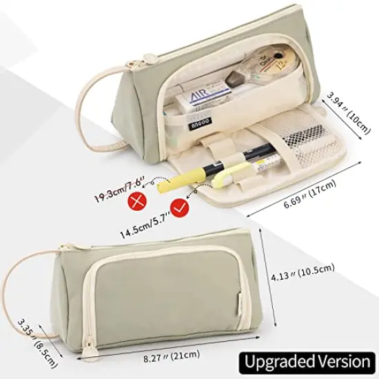 Big Capacity Pencil Case High Large Storage Pouch Marker Pen Case Simple Stationery Bag School College Office Organizer for Teens Girls-Light Green {5}