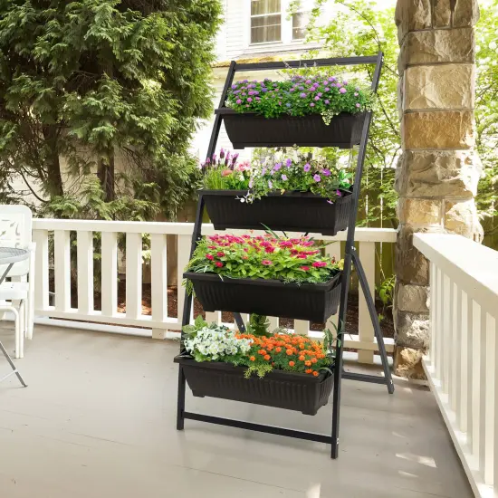 4-tier Vertical Raised Garden Bed With 4 Containers And Drainage Holes-M {6}