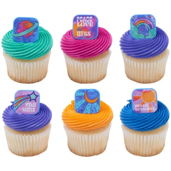 Peace, Love & Hugs Assortment Cupcake Rings, 12ct {1}
