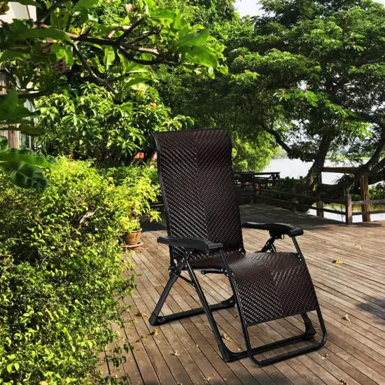 Costway 2PCS Patio Rattan Zero Gravity Lounge Chair Folding Recliner Adjustable Headrest {5}