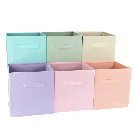 7Penn 6pk Pastel 10in Square Collapsible Fabric Storage Cubes Organizer Bins {1}