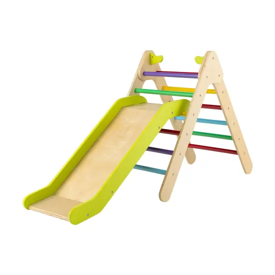2-in-1 Wooden Triangle Climber Set with Gradient Adjustable Slide Natural {7}