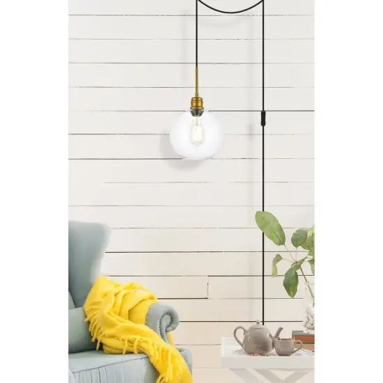 Emett 1 light Brass and Clear glass plug in pendant {6}