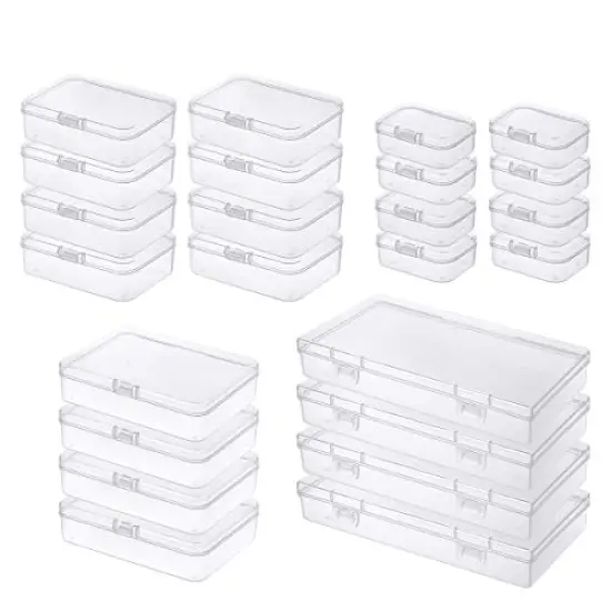 Goodma 24 Pieces Mixed Sizes Rectangular Empty Mini Clear Plastic Organizer Storage Box Containers with Hinged Lids for Small Items and Other Craft Projects {1}