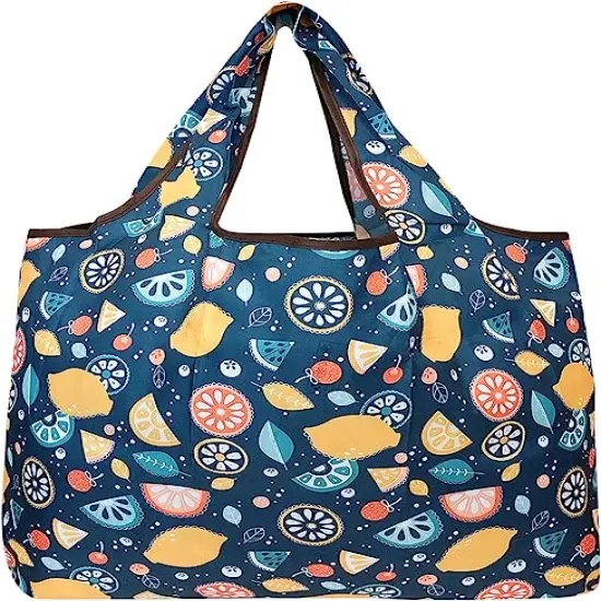 Wrapables Large Foldable Tote Nylon Reusable Grocery Bag, 3 Pack Delicious Foods {3}