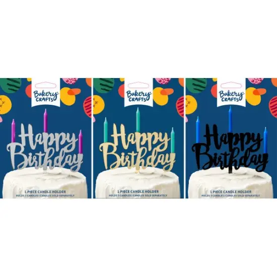 Happy Birthday Plastic Candle Holder Cake Topper, 1ct Black {3}