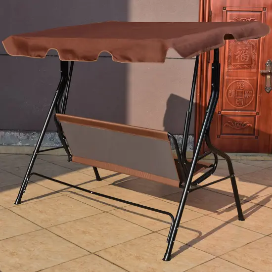 3 Seats Patio Canopy Swing Brown {5}