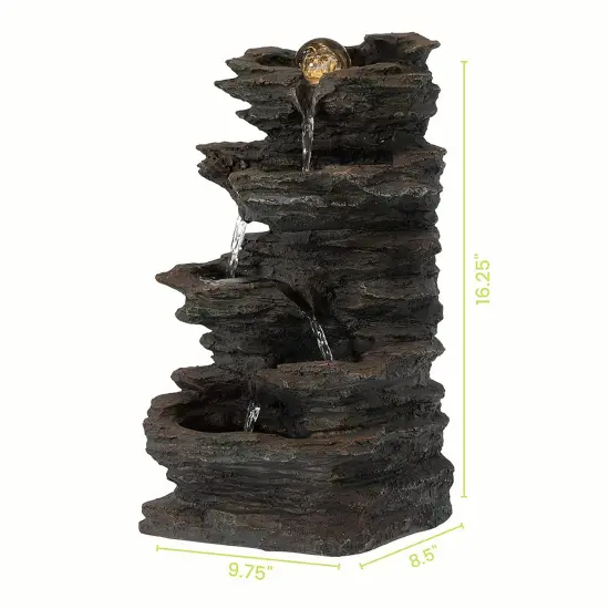 Decorative 4 Tier Rock Look Water Fountain with LED Rolling Glow Ball for Home and Garden {5}