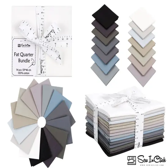 Fat Quarter Bundle -100% Cotton | Pure Solids | Monochrome l Mix - 14 Colors | Quilting & Crafting Soft Fabric | Special Gift Bundle {2}
