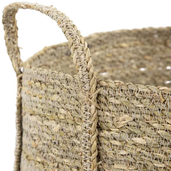 Northlight Set of 3 Round Tall Woven Seagrass Storage Baskets with Handles 16.25" Beige {6}