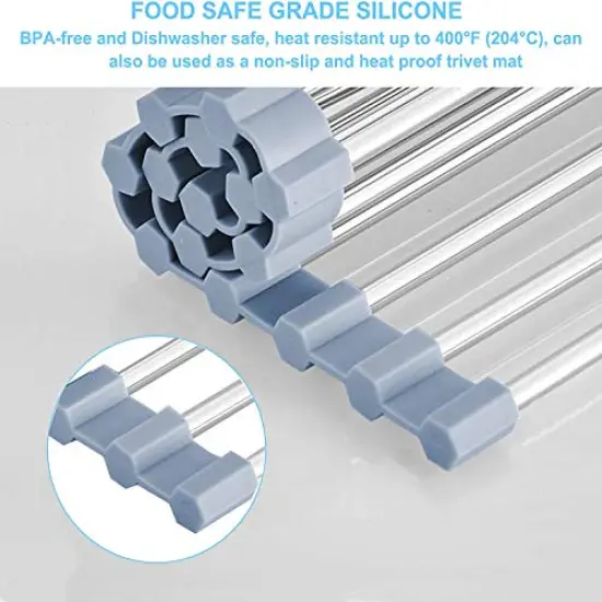 Roll Up Dish Drying Rack, Roll Over The Sink Dish Drying Rack Kitchen Rolling Dish Drainer, Foldable Sink Rack Mat Stainless Steel Wire Dish Drying Rack for Kitchen Sink Counter (17.5''x11.8'') {3}