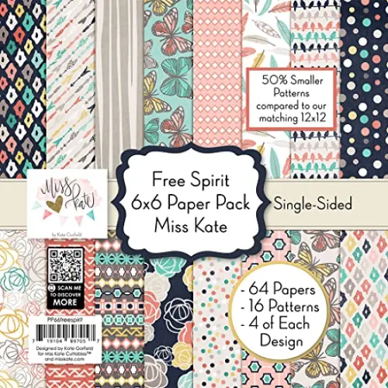 64 Sheets Pattern Paper Pack - Free Spirit - Card Making Scrapbook Specialty Paper Single-Sided 6"x6" Collection Includes - by Miss Kate Cuttables {3}