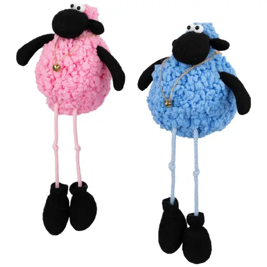Northlight Boy and Girl Plush Lamb Sitting Easter Figures - 13" - Pink and Blue - Set of 2 {4}