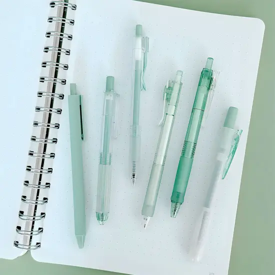 Wrapables Retractable Rollerball Pens and Highlighter Set, 0.5mm Black Gel Ink Pens for Home, Office, Stationery (Set of 6) Mint {6}