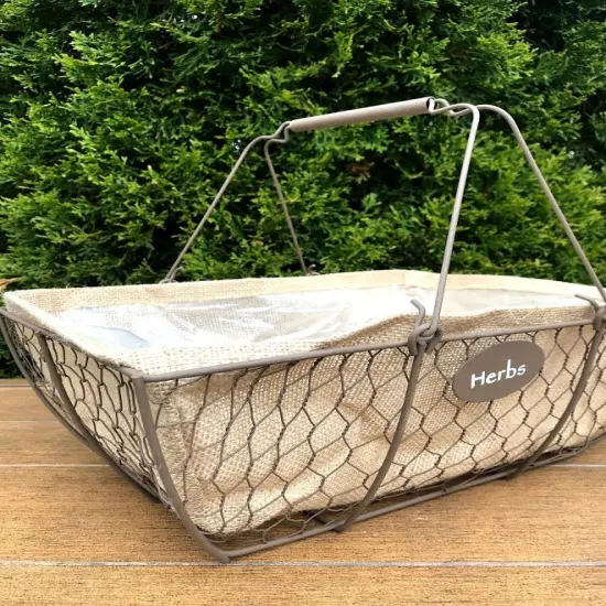 Herb Wire & Burlap Basket Planter {5}