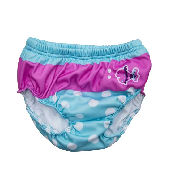 SwimWays 8" Pink and Blue Fish with Polka Dot Print Reusable Swim Diaper - 12 Months {1}