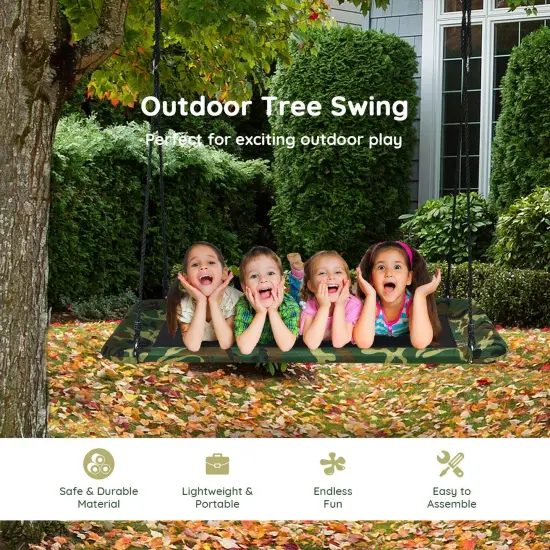 60 Inch Tree Swing with Strong Steel Frame and Oxford Cloth Seat for Garden Yard and Family Fun Camouflage {2}