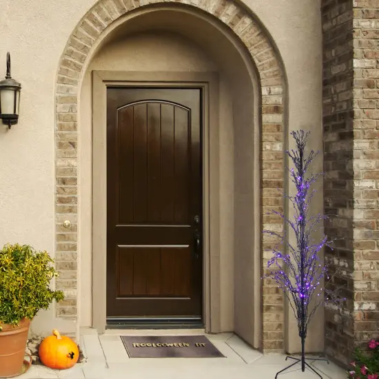 Northlight Pre-lit LED Cascade Outdoor Halloween Twig Tree - 4' Black Wire - Purple Lights {4}