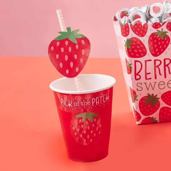 Big Dot of Happiness Berry Sweet Strawberry - Paper Straw Decor - Fruit Themed Birthday Party or Baby Shower Striped Decorative Straws - Set of 24 {3}