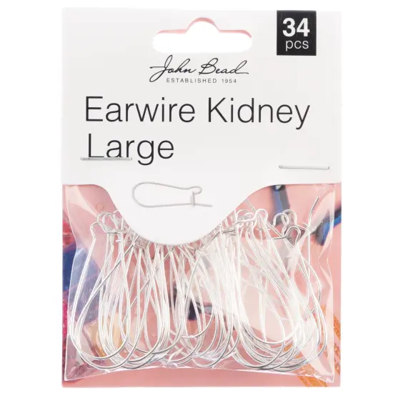 John Bead Earwire Kidney Large 33x15mm 34/Pkg-Silver {1}