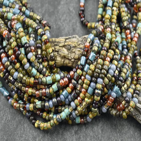 6/0 Aged Fuji Picasso Tube Mix Seed Beads (20" Strand) {3}