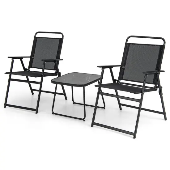 3 Pieces Patio Folding Conversation Chairs and Table-Black {3}