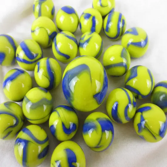 25 Marbles BLUE TANG Blue Stripes Yellow Glass game pack Shooter {3}