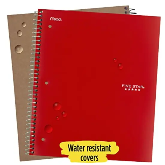 Five Star Spiral Notebook + Study App, 3-Subject, College Ruled Paper, Fights Ink Bleed, Water Resistant Cover, 8-1/2" x 11", 150 Sheets, Red (72065) {4}