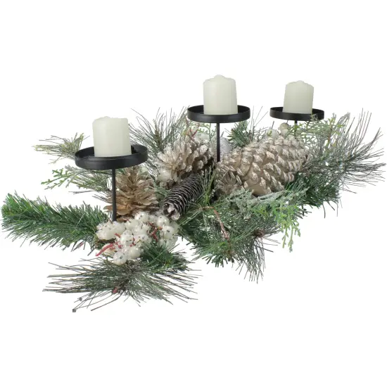Northlight Frosted Long Needle Pine and Berries Christmas Triple Candle Holder - 24" Gold {5}