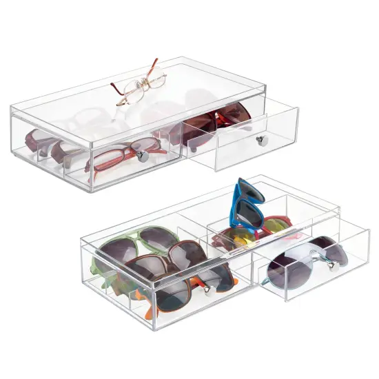 mDesign Plastic Glasses Storage Organizer Box with 2 Drawers, 2 Pack {1}