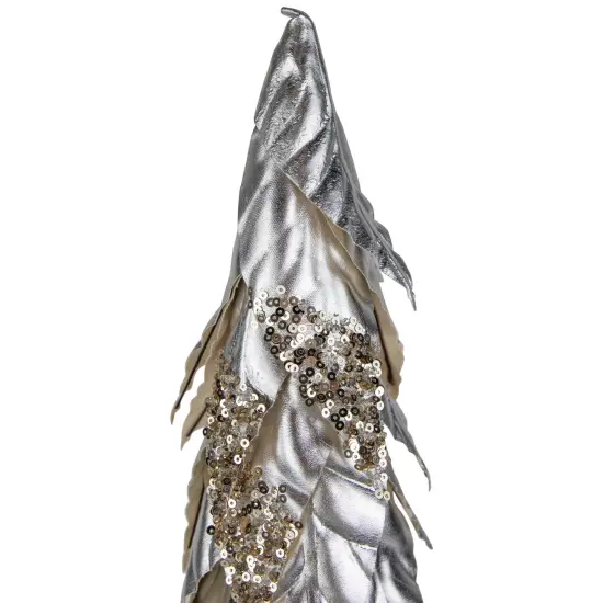 Northlight Sequined Layered Leaves Christmas Cone Tree - 20" - Platinum and Champagne Finish Silver {5}