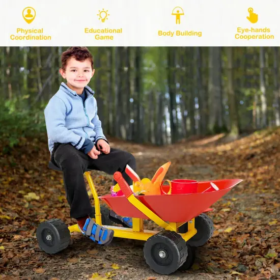 8" Carbon Steel Kids Ride-On Sand Dumper with 4 Wheels and Non Slip Handle Red {6}