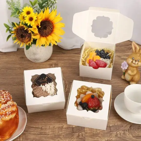 4 x 4 x 2.5" White Bakery Boxes with Window Pastry Boxes for Cakes, Cookies and Desserts {5}