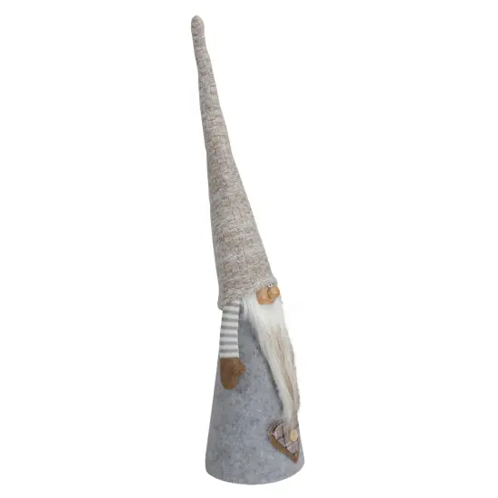 Northlight Tall Cone Gnome with Buttoned Plaid Christmas Tree Figure - 21" - Beige and Gray {4}
