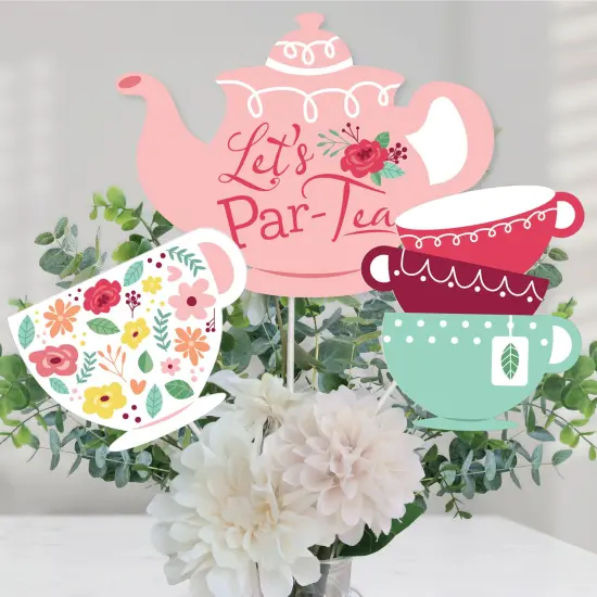 Big Dot of Happiness Floral Let's Par-Tea - Garden Tea Party Centerpiece Sticks - Table Toppers - Set of 15 {1}