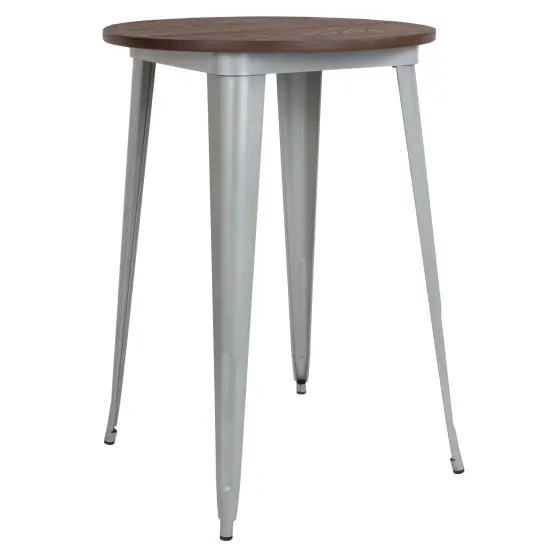 Emma and Oliver 30" Round Wood/Metal Indoor Bar Height Table Silver {1}