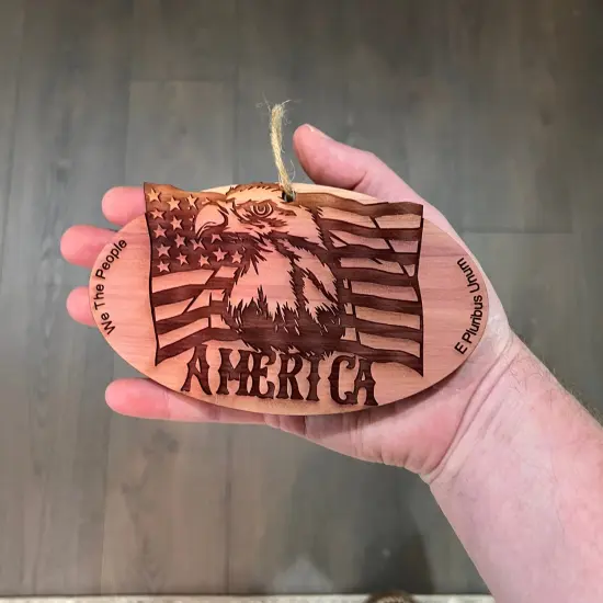Eagle and American flag - Cedar Ornament {4}