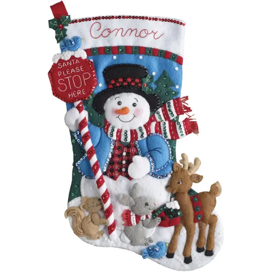 Bucilla Felt Stocking Applique Kit 18" Long-Santa Stops Here {2}