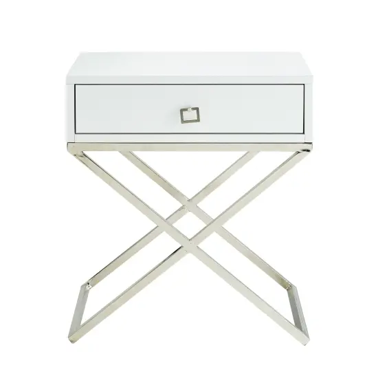 Laila Modern Square Lacquered Metal X-Leg Side/Accent Table/ Nightstand White/Chrome {2}