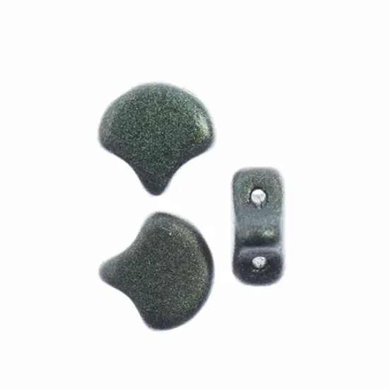 John Bead Czech Glass Jet Color Metallic Suede Ginko Beads, 50g Medium Blue Green {2}