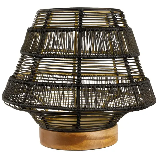Northlight Small Woven Iron Pillar Candle Holder with Wooden Base - 7.25" - Black {1}