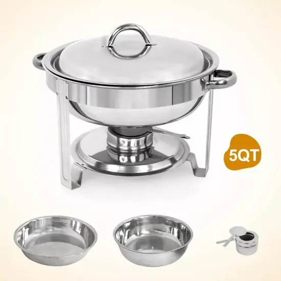 1-Pack Chafing Dish Buffet Set Catering Food Warmer 5 Quart Round Chafing Dishes {4}